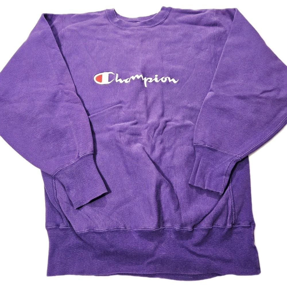 Vintage Champion Crewneck Sweatshirt Size Large Purple Blue Made In USA Womens